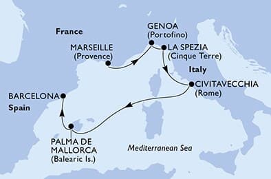 6 nights Mediterranean cruise on MSC World Europa
from ๐ซ๐ท Marseille to ๐ช๐ธ Barcelona