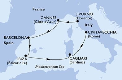 6 nights Mediterranean cruise on MSC Fantasia
from 🇮🇹 Livorno to 🇮🇹 Civitavecchia