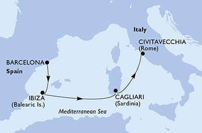 4 nights Mediterranean cruise on MSC Fantasia
from ๐ช๐ธ Barcelona to ๐ฎ๐น Civitavecchia