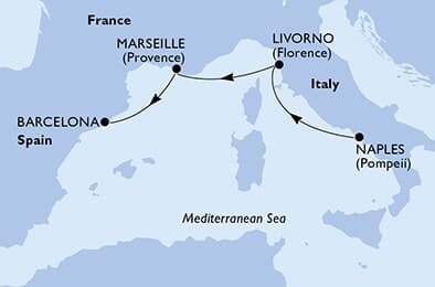 3 nights Mediterranean cruise on MSC Meraviglia
from 🇮🇹 Naples to 🇪🇸 Barcelona