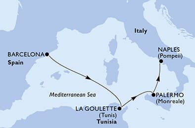 4 nights Mediterranean cruise on MSC Meraviglia
from ๐ช๐ธ Barcelona to ๐ฎ๐น Naples