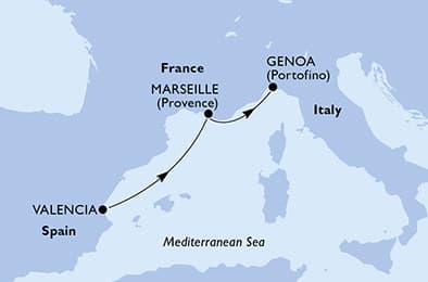 2 nights Mediterranean cruise on MSC Musica
from 🇪🇸 Valencia to 🇮🇹 Genova