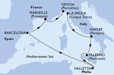 7 nights Mediterranean cruise on MSC Seaview
from ๐ฎ๐น La Spezia to ๐ฎ๐น Genova