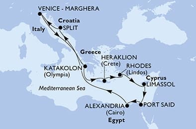 11 nights Mediterranean cruise on MSC Lirica
from 🇮🇹 Venice