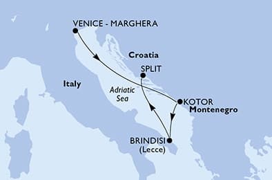4 nights Mediterranean cruise on MSC Armonia
from 🇮🇹 Venice to 🇭🇷 Split