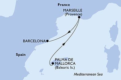 2 nights Extraordinary cruise on MSC Meraviglia
from 🇪🇸 Palma de Mallorca to 🇪🇸 Barcelona
