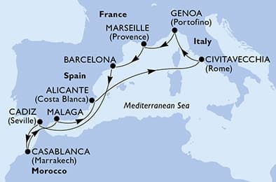 10 nights Mediterranean cruise on MSC Magnifica
from 🇮🇹 Civitavecchia