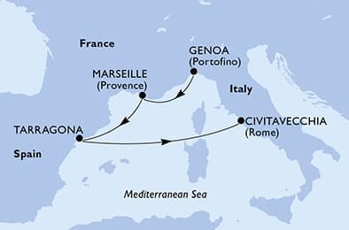 4 nights Mediterranean cruise on MSC Magnifica
from ๐ฎ๐น Genova to ๐ฎ๐น Civitavecchia
