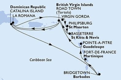 14 nights Caribbean cruise on MSC Opera
from 🇩🇴 La Romana