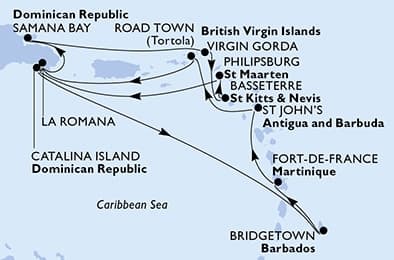 14 nights Caribbean cruise on MSC Opera
from ๐ฉ๐ด La Romana