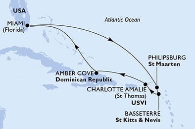 8 nights Caribbean cruise on MSC Meraviglia
from 🇺🇸 Miami