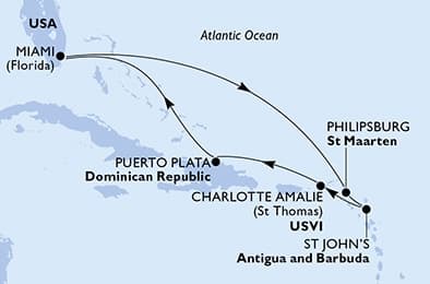 8 nights Caribbean cruise on MSC Meraviglia
from ๐บ๐ธ Miami