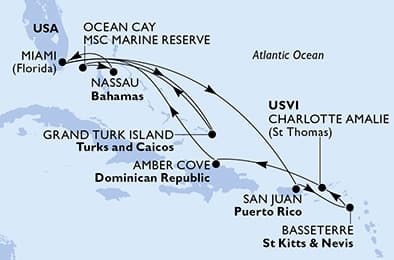 14 nights Caribbean cruise on MSC Meraviglia
from ๐บ๐ธ Miami