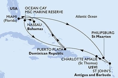 14 nights Caribbean cruise on MSC Meraviglia
from ๐บ๐ธ Miami