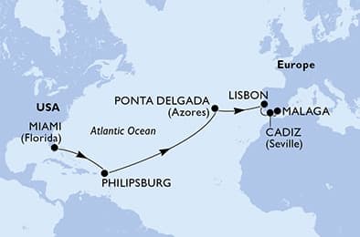 14 nights Transatlantic cruise on MSC Meraviglia
from 🇺🇸 Miami to 🇪🇸 Malaga