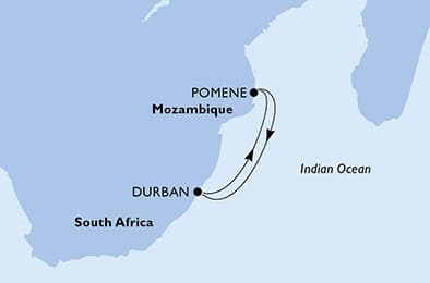 4 nights South African cruise on MSC Armonia
from 🇿🇦 Durban