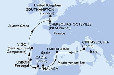 11 nights North European cruise on MSC Meraviglia
from 🇮🇹 Civitavecchia to 🇬🇧 Southampton