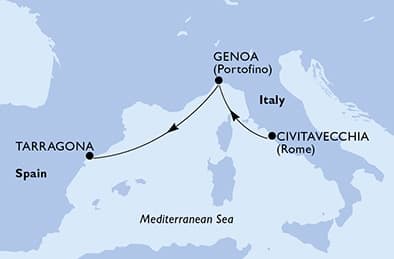 3 nights Extraordinary cruise on MSC Divina
from 🇮🇹 Civitavecchia to 🇪🇸 Tarragona