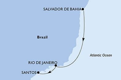 4 nights Extraordinary cruise on MSC Divina
from 🇧🇷 Salvador to 🇧🇷 Santos (Sao Paulo)