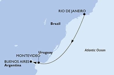 4 nights Extraordinary cruise on MSC Splendida
from 🇧🇷 Rio de Janeiro to 🇦🇷 Buenos Aires