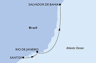 3 nights Extraordinary cruise on MSC Divina
from 🇧🇷 Santos (Sao Paulo) to 🇧🇷 Salvador