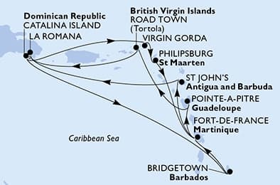 14 nights Caribbean cruise on MSC Opera
from ๐ฉ๐ด La Romana