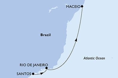 4 nights Extraordinary cruise on MSC Musica
from 🇧🇷 Santos (Sao Paulo) to 🇧🇷 Maceio