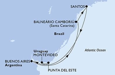 9 nights South American cruise on MSC Musica
from ๐ง๐ท Santos (Sao Paulo)