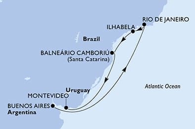 7 nights South American cruise on MSC Splendida
from ๐ฆ๐ท Buenos Aires to ๐บ๐พ Montevideo