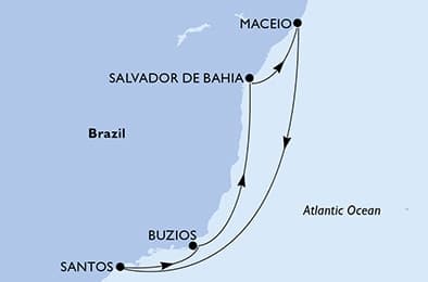 7 nights South American cruise on MSC Virtuosa
from 🇧🇷 Maceio
