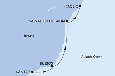 4 nights South American cruise on MSC Virtuosa
from 🇧🇷 Santos (Sao Paulo) to 🇧🇷 Maceio
