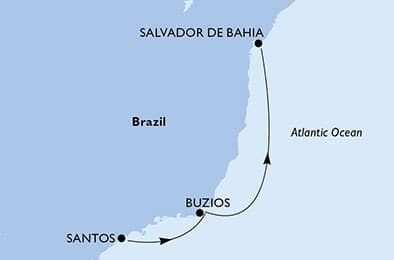 3 nights South American cruise on MSC Virtuosa
from 🇧🇷 Santos (Sao Paulo) to 🇧🇷 Salvador