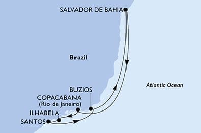 7 nights South American cruise on MSC Virtuosa
from 🇧🇷 Santos (Sao Paulo)