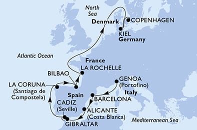 13 nights North European cruise on MSC Euribia
from ๐ฎ๐น Genova to ๐ฉ๐ฐ Copenhagen