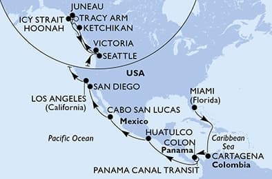 25 nights Transatlantic cruise on MSC Poesia
from ๐บ๐ธ Miami to ๐บ๐ธ Seattle