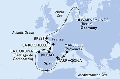 10 nights North European cruise on MSC Magnifica
from 🇫🇷 Marseille to 🇩🇪 Rostock (Berlin)