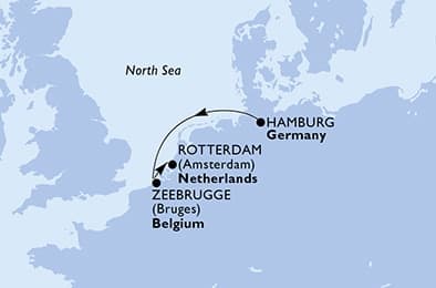 3 nights cruise on MSC Preziosa
from ๐ฉ๐ช Hamburg to ๐ณ๐ฑ Rotterdam