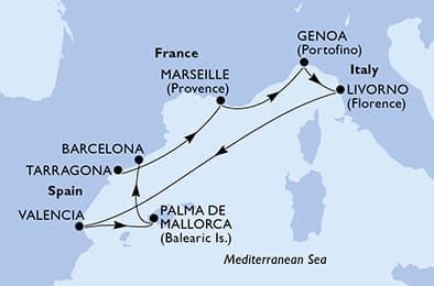 7 nights Mediterranean cruise on MSC Sinfonia
from 🇪🇸 Tarragona to 🇪🇸 Barcelona