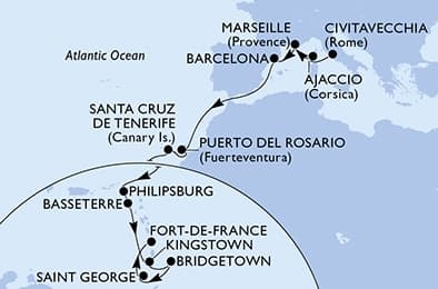 20 nights Transatlantic cruise on MSC Seaview
from ๐ฎ๐น Civitavecchia to ๐ฒ๐ถ Fort-de-France