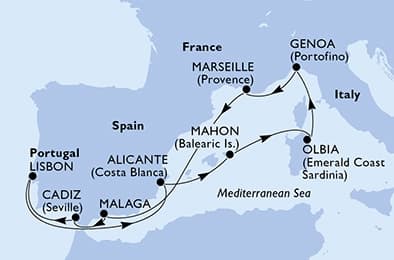 10 nights Mediterranean cruise on MSC Sinfonia
from 🇵🇹 Lisbon