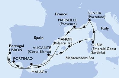 10 nights Mediterranean cruise on MSC Sinfonia
from 🇵🇹 Lisbon