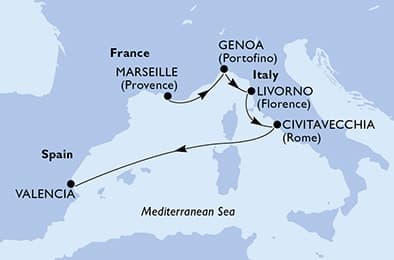 5 nights Mediterranean cruise on MSC Sinfonia
from 🇫🇷 Marseille to 🇪🇸 Valencia