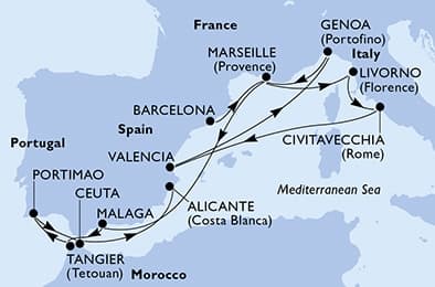 14 nights Mediterranean cruise on MSC Sinfonia
from 🇪🇸 Barcelona to 🇪🇸 Alicante