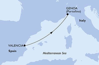 2 nights Mediterranean cruise on MSC Sinfonia
from 🇪🇸 Valencia to 🇮🇹 Genoa