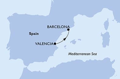 1 night Mediterranean cruise on MSC Sinfonia
from 🇪🇸 Valencia to 🇪🇸 Barcelona