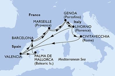 14 nights Mediterranean cruise on MSC Sinfonia
from 🇮🇹 Civitavecchia