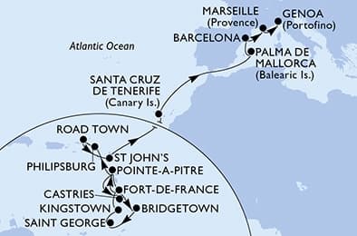24 nights Transatlantic cruise on MSC Seaview
from ๐ฒ๐ถ Fort-de-France to ๐ฎ๐น Genova