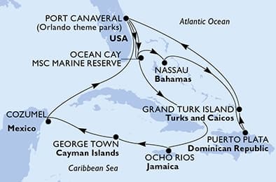 14 nights Caribbean cruise on MSC Grandiosa
from 🇺🇸 Port Canaveral