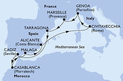 10 nights Mediterranean cruise on MSC Magnifica
from 🇮🇹 Civitavecchia