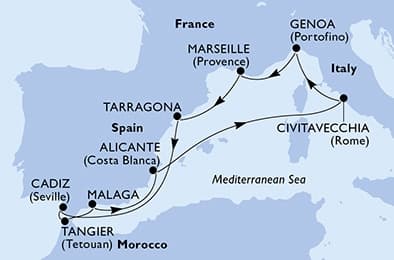 10 nights Mediterranean cruise on MSC Magnifica
from 🇪🇸 Tarragona